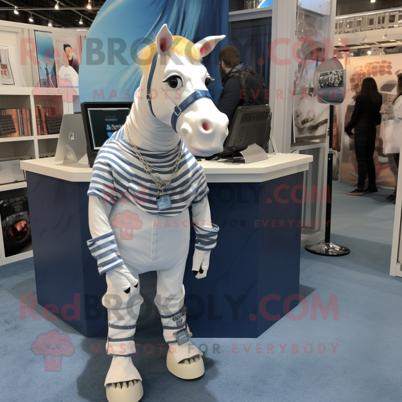 White Quagga mascot costume character dressed with a Denim Shorts and Keychains