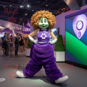 Purple Irish Dancer mascot costume character dressed with a Tank Top and Bracelet watches