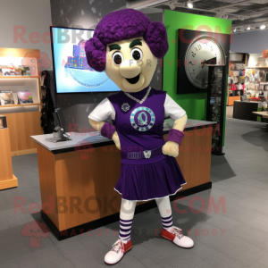 Purple Irish Dancer mascot costume character dressed with a Tank Top and Bracelet watches