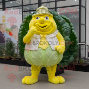 Lemon Yellow Cabbage mascot costume character dressed with a Dress Pants and Shoe clips