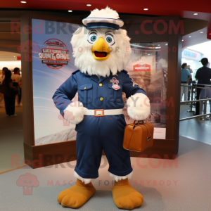 Navy Fried Chicken mascot costume character dressed with a Cargo Pants and Clutch bags