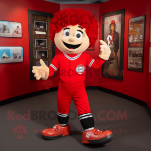 Red Irish Dancing Shoes mascot costume character dressed with a Baseball Tee and Messenger bags