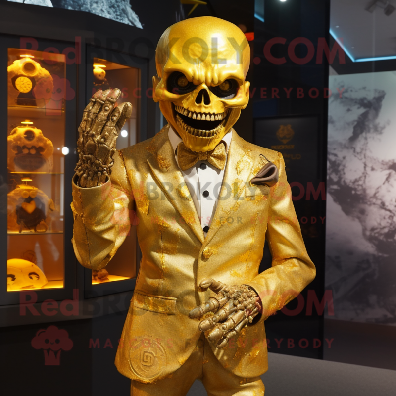 Gold Undead mascot costume character dressed with a Oxford Shirt and Cufflinks
