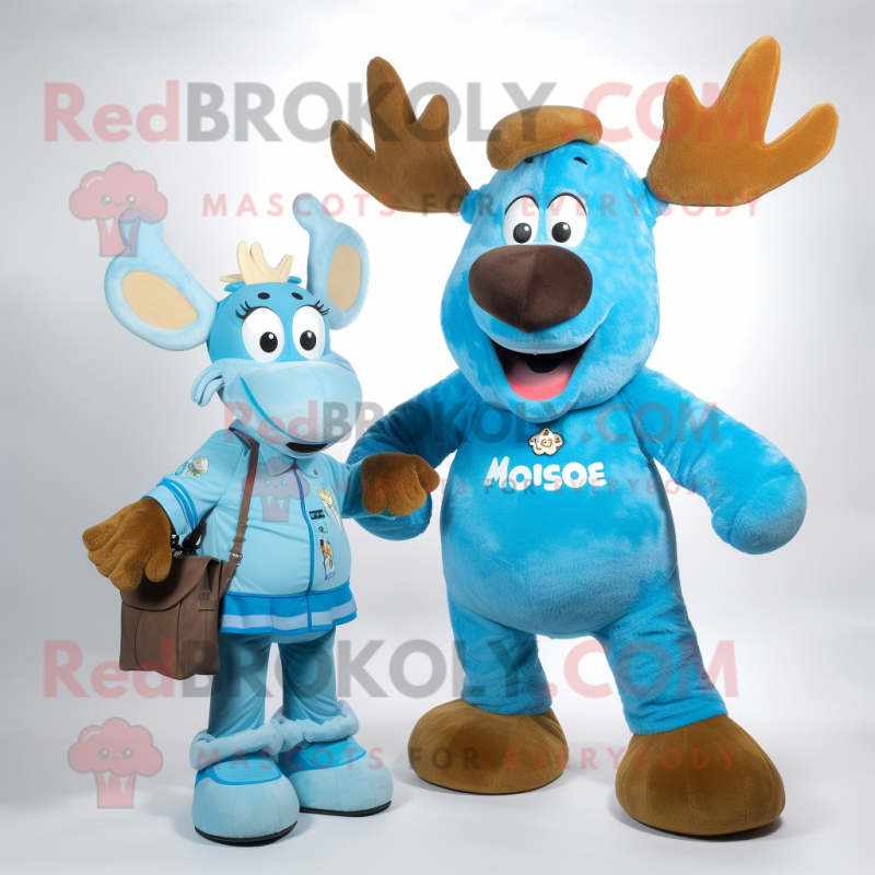 Sky Blue Moose mascot costume character dressed with a Playsuit and Watches