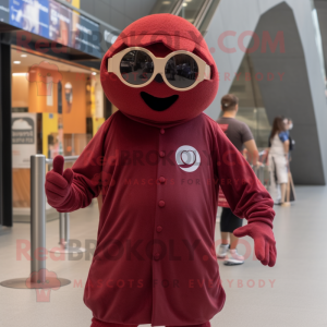 Maroon Meatballs mascot costume character dressed with a Cover-up and Sunglasses