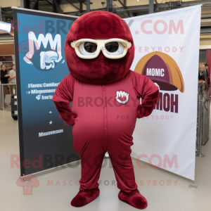 Maroon Meatballs mascot costume character dressed with a Cover-up and Sunglasses