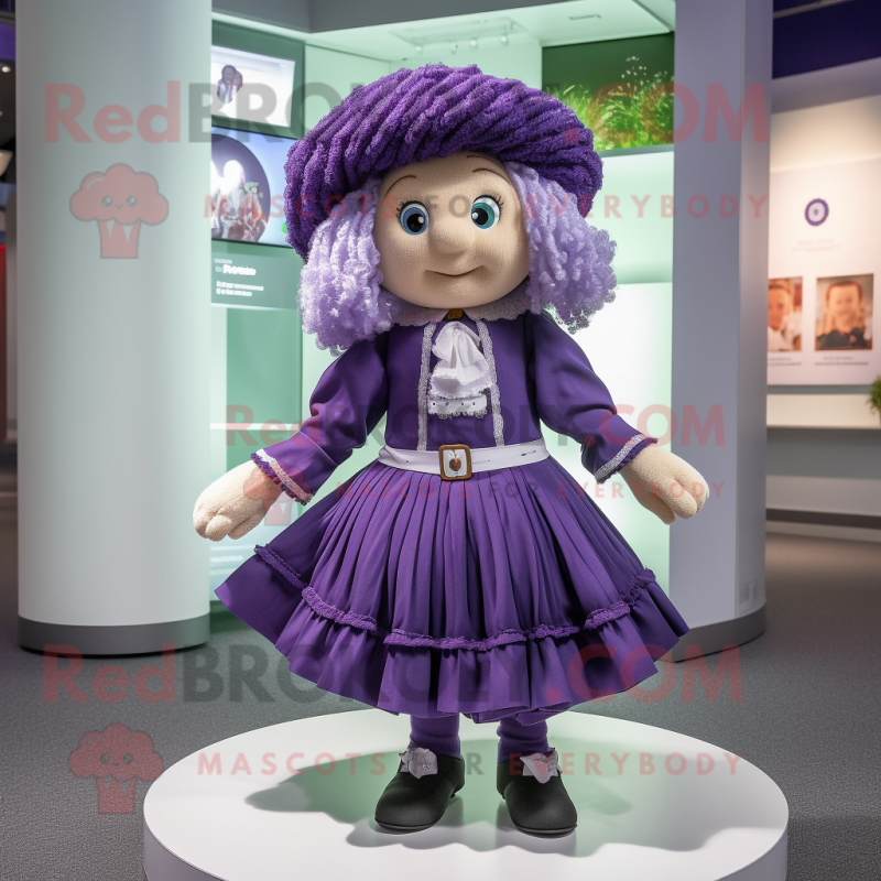 Lavender Irish Dancer mascot costume character dressed with a Wrap Skirt and Berets