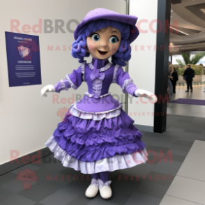 Lavender Irish Dancer mascot costume character dressed with a Wrap Skirt and Berets