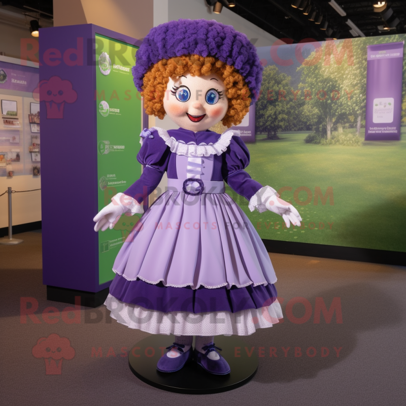 Lavender Irish Dancer mascot costume character dressed with a Wrap Skirt and Berets