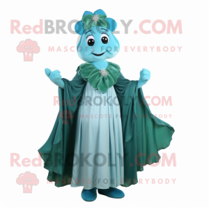 Turquoise Bunch Of Shamrocks mascot costume character dressed with a Evening Gown and Shawls