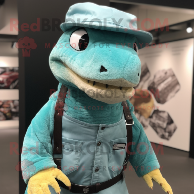 Turquoise Komodo Dragon mascot costume character dressed with a ...