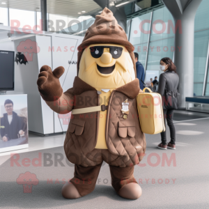 Brown Ice Cream Cone mascot costume character dressed with a Parka and Briefcases