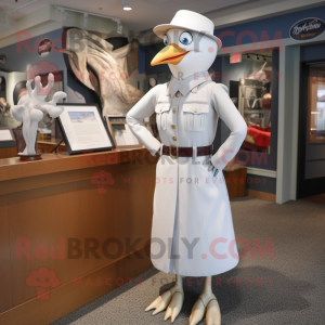 Silver Gull mascot costume character dressed with a Pencil Skirt and Hat pins