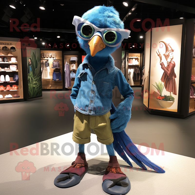 nan Archeopteryx mascot costume character dressed with a Denim Shorts and Gloves