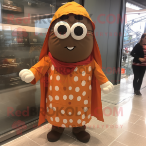 Brown Lasagna mascot costume character dressed with a Raincoat and Eyeglasses