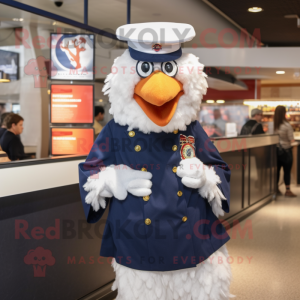 Navy Chicken Parmesan mascot costume character dressed with a Button-Up Shirt and Shawls