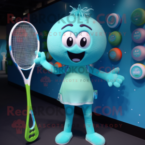 Cyan tennisracket maskot...