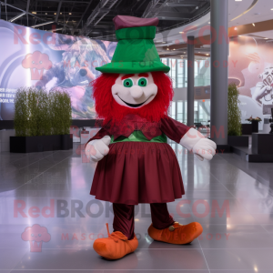 Maroon Leprechaun Hat mascot costume character dressed with a Skirt and Anklets