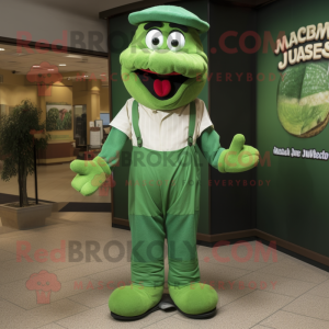 Green Jambalaya mascot costume character dressed with a Dress Pants and Suspenders