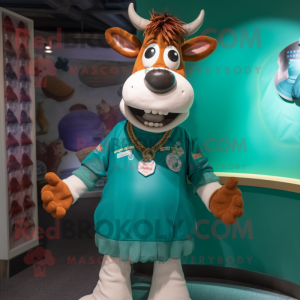 Teal Guernsey Cow maskot...