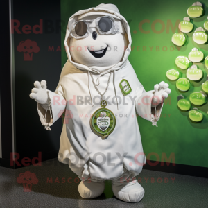 White Corned Beef And Cabbage mascot costume character dressed with a Parka and Necklaces