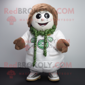 White Corned Beef And Cabbage mascot costume character dressed with a Parka and Necklaces
