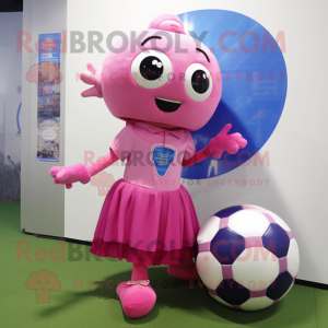 Pink Soccer Ball mascot costume character dressed with a Mini Dress and Shawl pins
