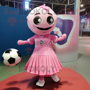 Pink Soccer Ball mascot costume character dressed with a Mini Dress and Shawl pins