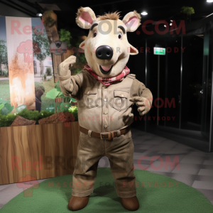 Tan Wild Boar mascot costume character dressed with a Bootcut Jeans and Anklets