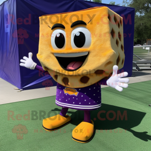 Purple Grilled Cheese Sandwich mascot costume character dressed with a Polo Tee and Shoe laces