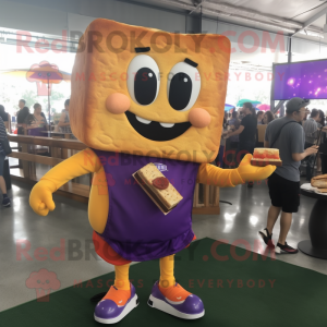 Purple Grilled Cheese Sandwich mascot costume character dressed with a Polo Tee and Shoe laces