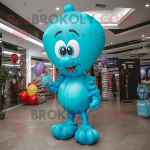 Cyan Heart Shaped Balloons mascot costume character dressed with a Romper and Keychains