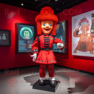 Red Irish Dancer mascot costume character dressed with a Romper and Hat pins