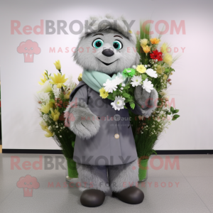 Gray Bouquet Of Flowers mascot costume character dressed with a Coat and Belts