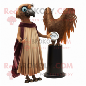 Brown Harpy mascot costume character dressed with a Evening Gown and Rings