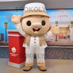 Tan Pop Corn mascot costume character dressed with a Romper and Beanies