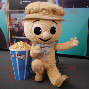 Tan Pop Corn mascot costume character dressed with a Romper and Beanies