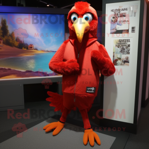 Red Crow mascot costume character dressed with a Hoodie and Anklets