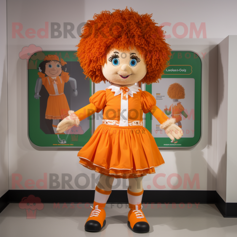Orange Irish Dancer mascot costume character dressed with a Romper and Hairpins