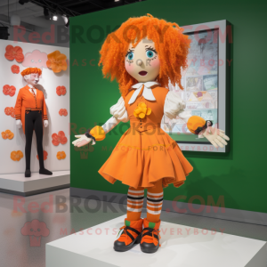 Orange Irish Dancer mascot costume character dressed with a Romper and Hairpins