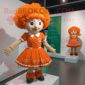 Orange Irish Dancer mascot costume character dressed with a Romper and Hairpins