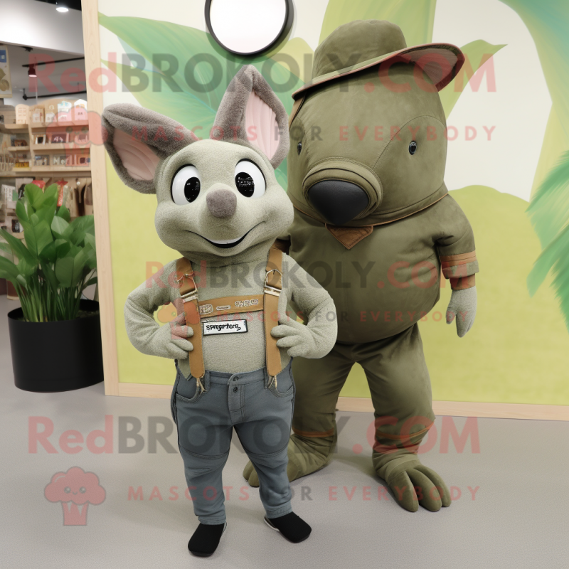 Olive Armadillo mascot costume character dressed with a Mom Jeans and Belts