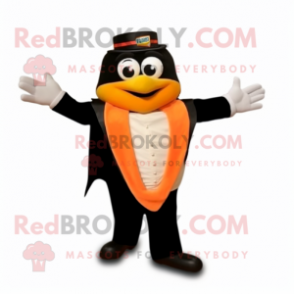 Peach Enchiladas mascot costume character dressed with a Tuxedo and Gloves