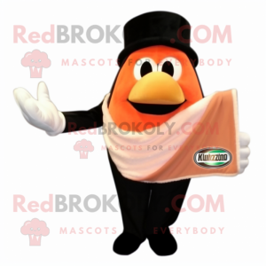 Peach Enchiladas mascot costume character dressed with a Tuxedo and Gloves