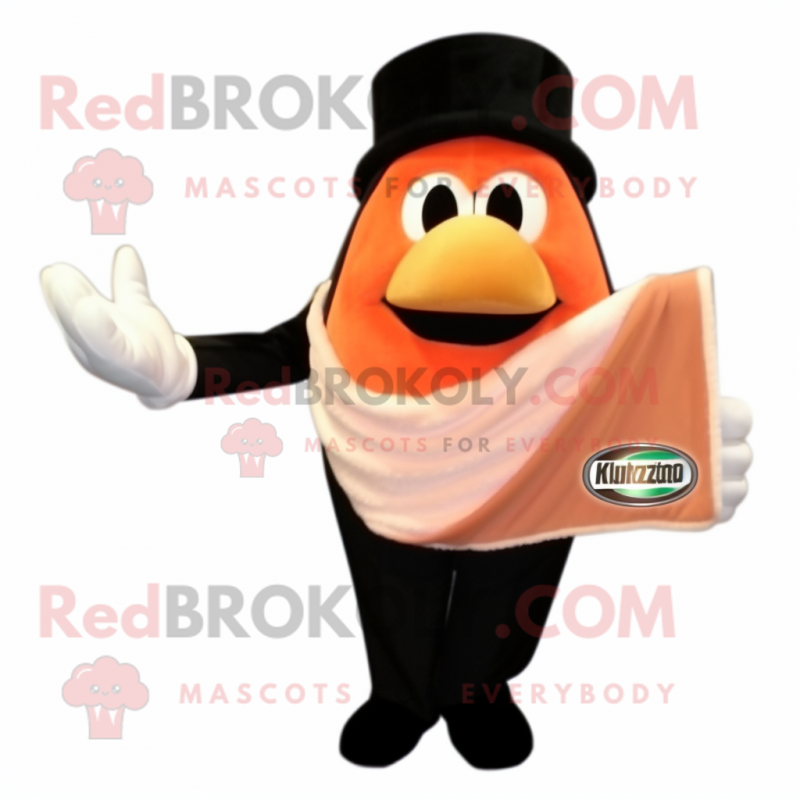 Peach Enchiladas mascot costume character dressed with a Tuxedo and Gloves