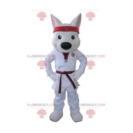 Maskotka biały wilk ubrany w kimono - Redbrokoly.com