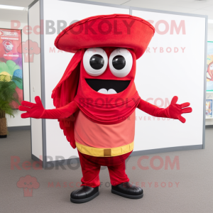 Red Tacos mascot costume character dressed with a Trousers and Scarf clips