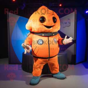 Orange Ray mascot costume character dressed with a Bomber Jacket and Foot pads