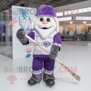 Lavender Ice Hockey Stick mascot costume character dressed with a Jeggings and Shawls