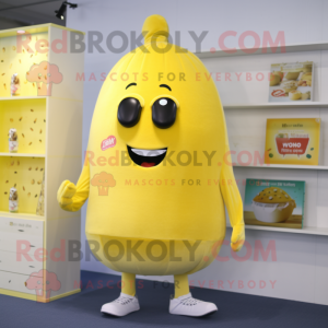 Lemon Yellow Moussaka mascot costume character dressed with a Shorts and Tie pins
